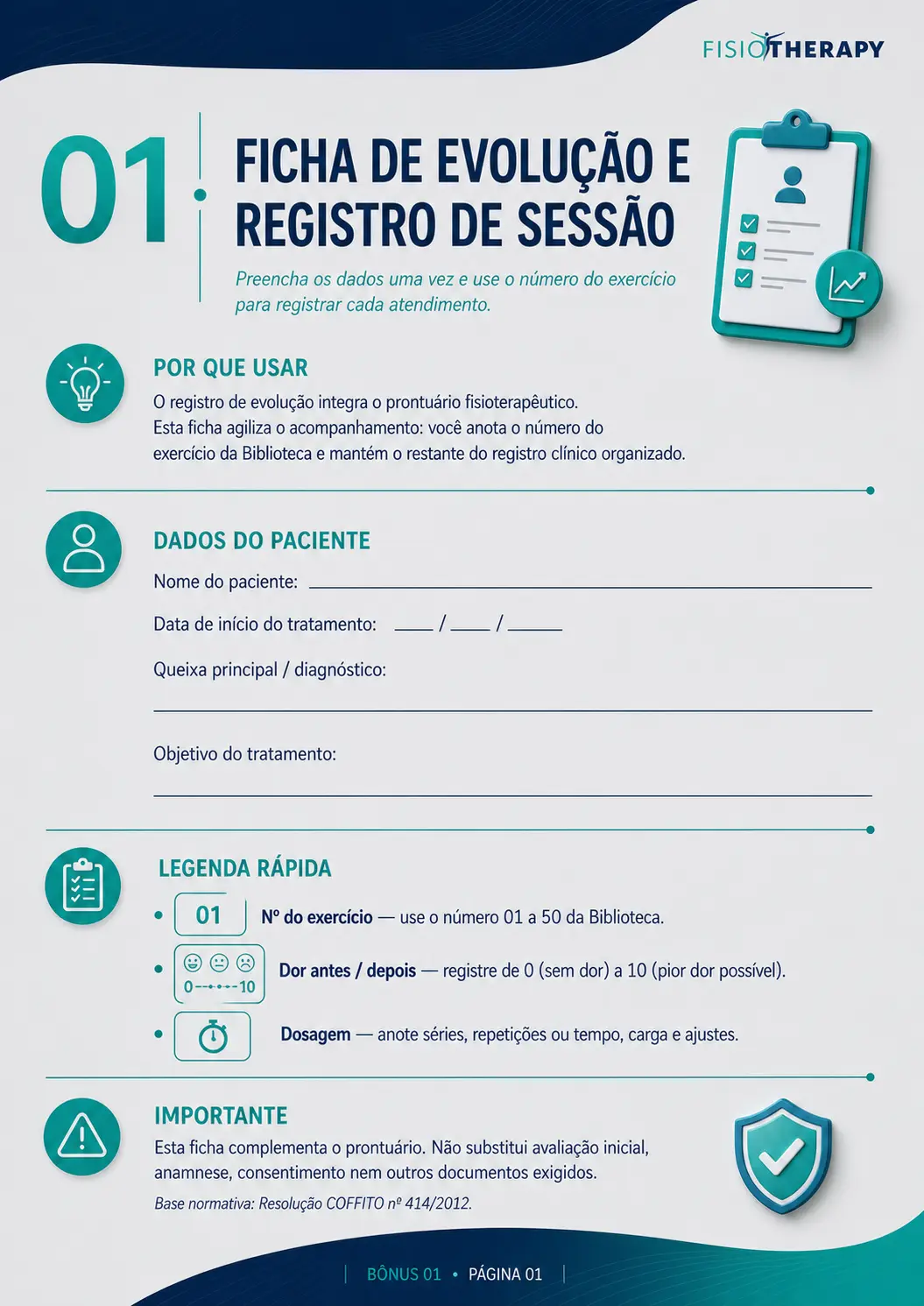 Bônus — ficha de evolução e registro de sessão